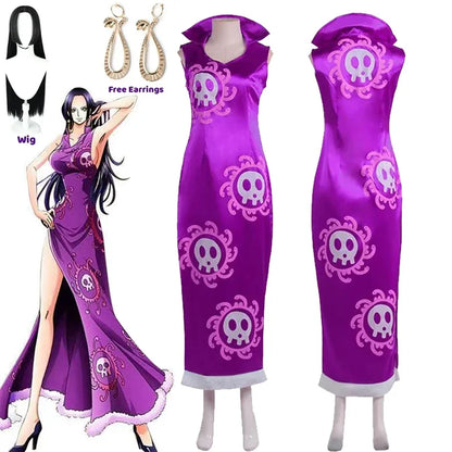 One PIece: Costume de Cosplay reine Boa Hancock, robe Kimono Anime, cape Cheongsam pour femmes, ensemble Cheongsam de carnava