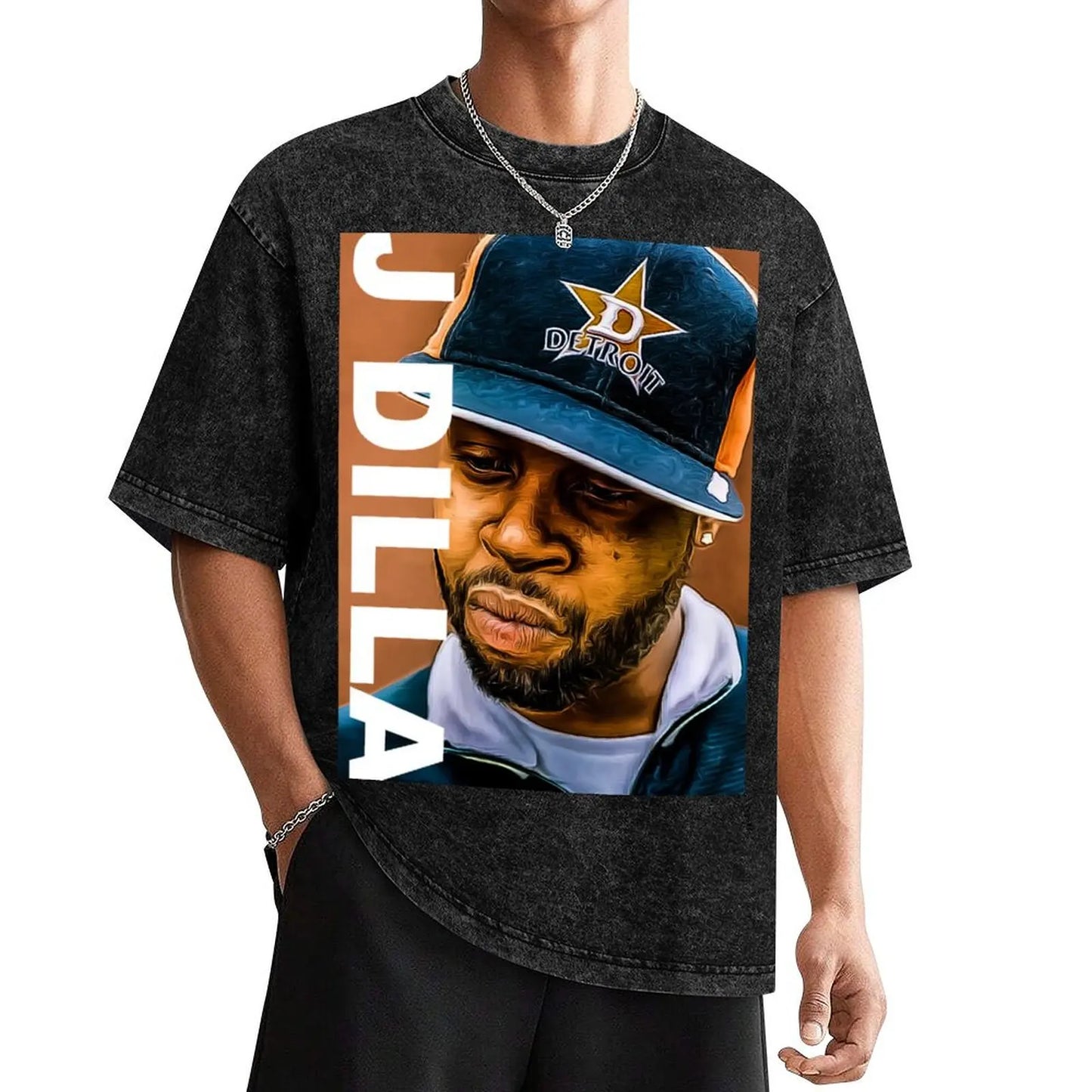 J Dilla: print art T-Shirt Basic Solid Color Short Sleeve Cotton Top