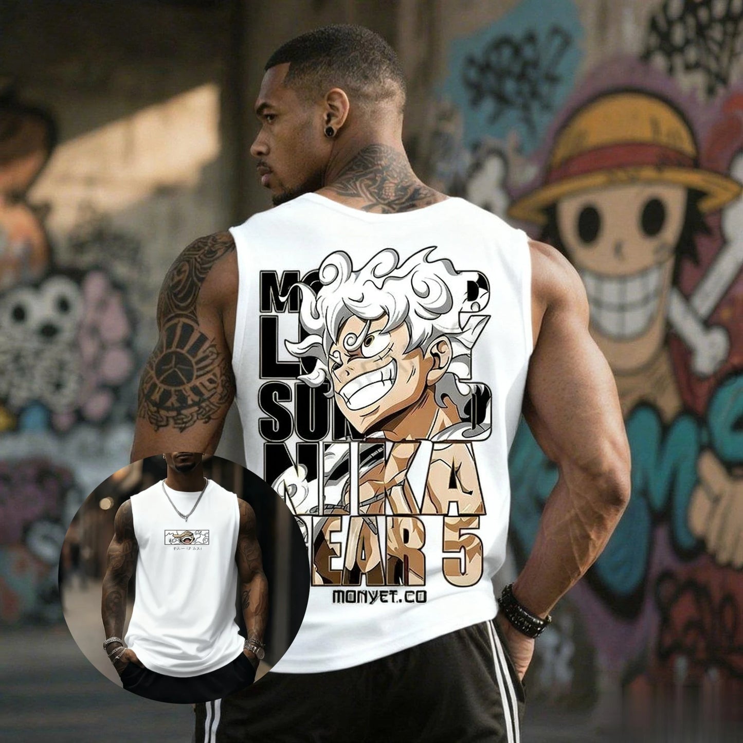 One Piece: Fitness Sleeveless Tank Top Men Anime Luffy Gear 5 Streetwear Summer Casual Gym Vest Workout Bodybuilding Muscle Shirt