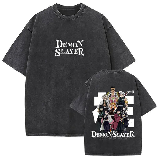 Demon Slayer: Washed Vintage Anime Akaza Graphic T-shirts Men Women Clothing Cotton Oversized Short Sleeve T Shirts Streetwear
