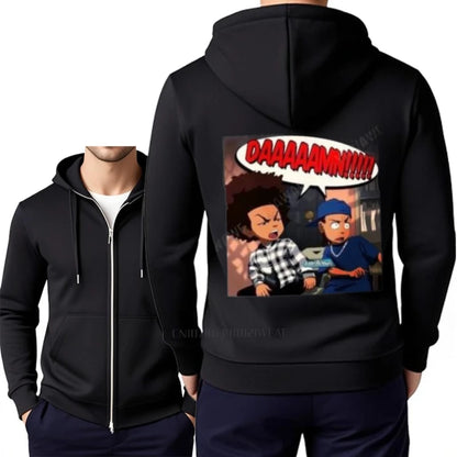 The Boondocks: DAMN Meme Huey X Riley Freeman Hoody Sweatshirts Oversized Zippers Graphics Zipper Mens Tall