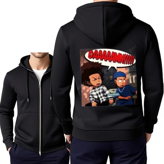 The Boondocks: DAMN Meme Huey X Riley Freeman Hoody Sweatshirts Oversized Zippers Graphics Zipper Mens Tall