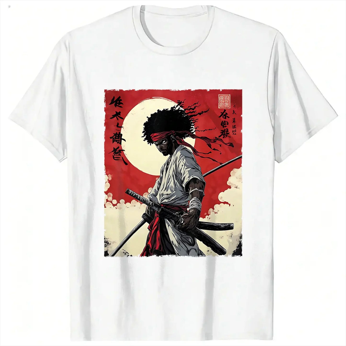 I.L.F.A: Afro Samurai Inspired Japanese Bushido Warrior T-Shirt for Men Round Collar Short Sleeve Tees Plus Size Tops