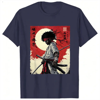 I.L.F.A: Afro Samurai Inspired Japanese Bushido Warrior T-Shirt for Men Round Collar Short Sleeve Tees Plus Size Tops