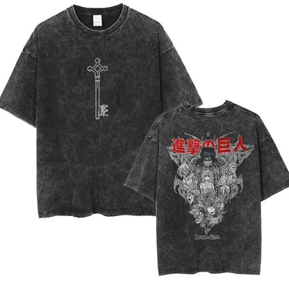 Attack on Titan: Men Women Cartoon Manga Merch Tshirt Men's Oversized T Shirts Washed Vintage Anime Attack on Titan Reiner Braun Graphic T-shirts