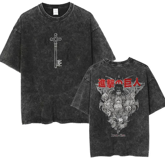 Attack on Titan: Men Women Cartoon Manga Merch Tshirt Men's Oversized T Shirts Washed Vintage Anime Attack on Titan Reiner Braun Graphic T-shirts
