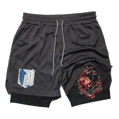 Attack on Titan:  Collection Sport Shorts - Anime Character Print with Adjustable Drawstring & Wing Emblem
