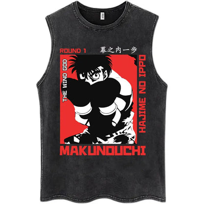 Hajime No Ippo: Kamogawa Boxing Gym Washed Tops Men Makunouchi Takamura KGB Oversized Cotton Sleeveless Male T Shirts