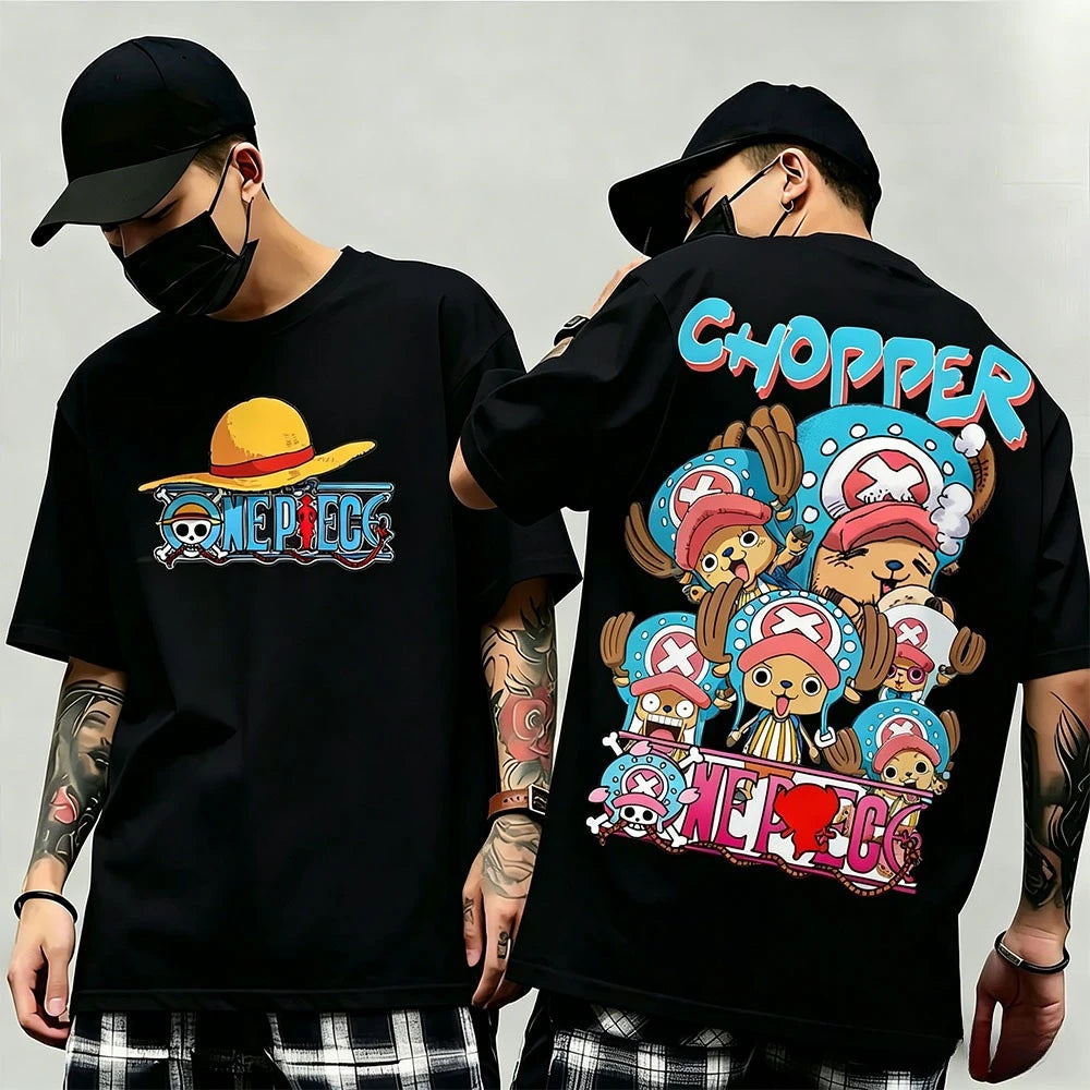 One Piece: Summer New Arrival: Pattern T-shirt, unisex, anime print, casual short-sleeved, fashionable streetwear top, Y2K style.