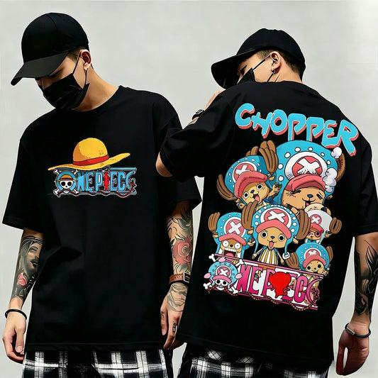 One Piece: Summer New Arrival: Pattern T-shirt, unisex, anime print, casual short-sleeved, fashionable streetwear top, Y2K style.