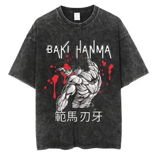 Baki Haman: Tshirts Harajuku Vintage 100% Cotton 2024 New Washed T Shirt For Men Hip Hop Streetwear Oversize T-shirt