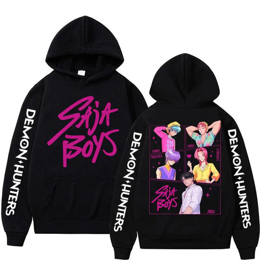 KPop Demon Hunters: Saja Boys Hoodies Men Women Trendy Harajuku Sweatshirt Long Sleeves Loose Fleece Casual Street Wear