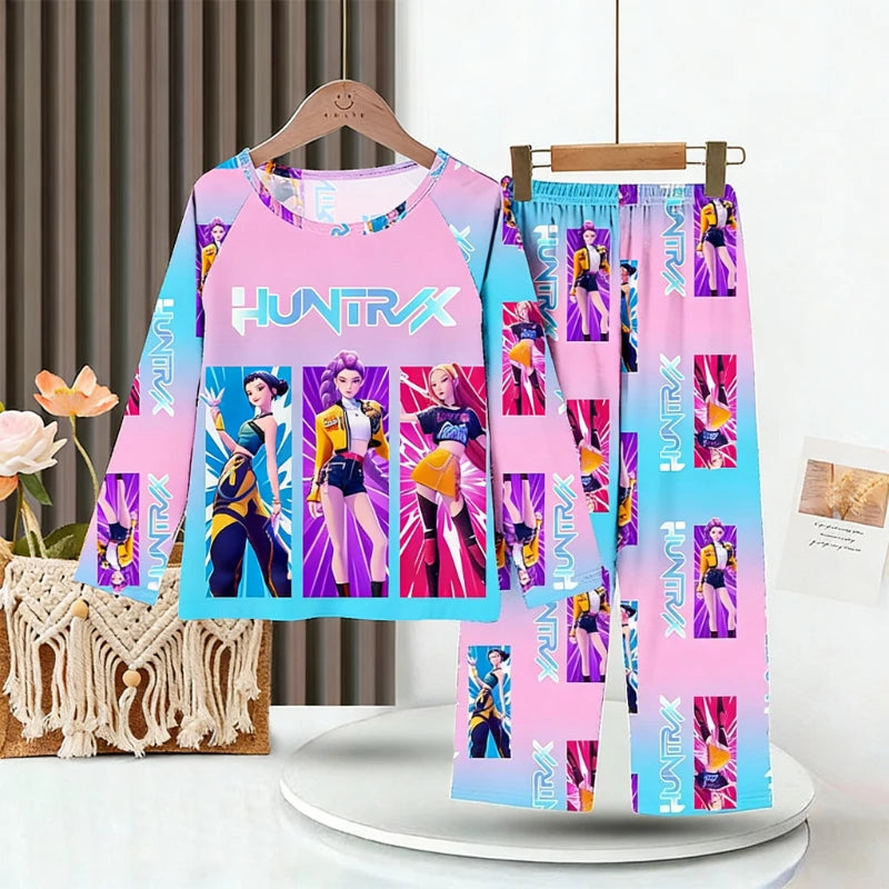 KPop Demon Hunter: New Spring Pijamas Long Sleeve Print Cartoon Hunter Pajamas Set Kids Boys Girls Sleepwear Nightwear Homewear Clothes Set