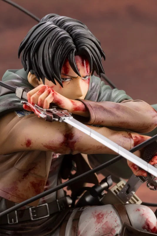 Attack On Titan: Kotobukiya  Levi Ackerman Anime Figure Battle Damaged Bloody Battle Kneeling Pose Collectible Statue Anime Model