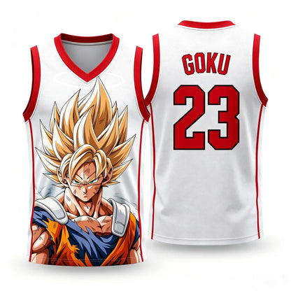 Dragon Ball: Goku Super Saiyan No.23 Basketball Jersey Men 3D Print Sports Vest White Gold Gradient Anime Streetwear Tank Top