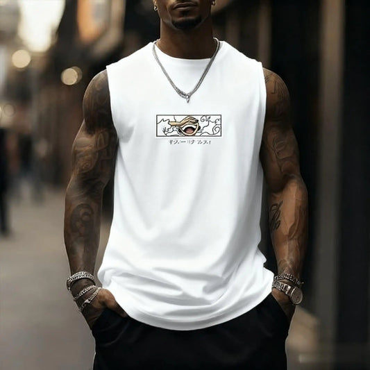 One Piece: Fitness Sleeveless Tank Top Men Anime Luffy Gear 5 Streetwear Summer Casual Gym Vest Workout Bodybuilding Muscle Shirt