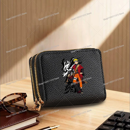 Naruto: Leather Wallet Cute Cartoon Printed Bags Fashion Zipper Short Coin Purse Multi-slot Bank Card Storage Bag Birthday Gift