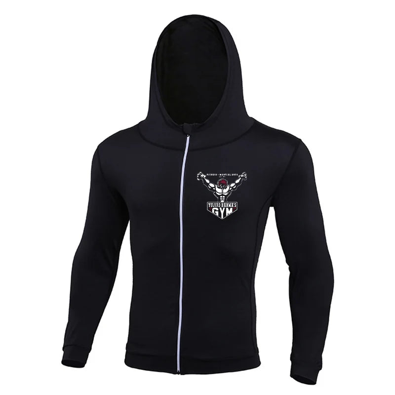 Baki: Print Fitness Running Jackets for Men Sports Athletic Hooded Coats Quick Dry Stretch Outwear Long Sleeve Zip Up Tops