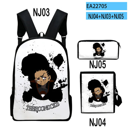 The Boondocks: Harajuku Popular   3D Print 3pcs/Set pupil School Bags Laptop Daypack Backpack Inclined shoulder bag Pencil Case
