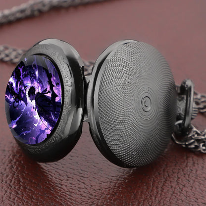 Solo Leveling Arabic Dial Black Glass Dome Quartz Pocket Watch Vintage Accessory Women Necklace Pendant Clock Men Gifts Relógio