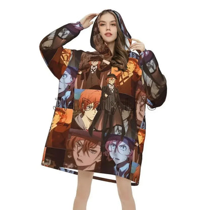 Bungo Stray Dogs: Nakajima Atsushi TV Series Chuuya Nakahara Wearable Blanket Oversized Hoodie Blanket Warm Pullover Sweatshirt