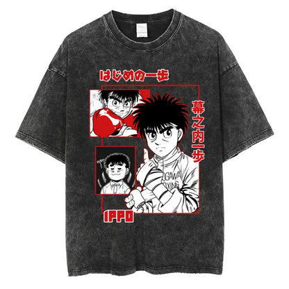 Anime Ippo Makunouchi Manga Graphic Print T-shirt Retro Washed Cotton Oversized Men Women Summer Harajuku Fashion Casual New Tee