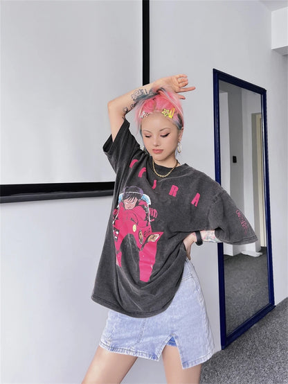 Akira: Vintage T-Shirt Summer Washed 100% Cotton Loose High Street Casual Men and Women Short Sleeve