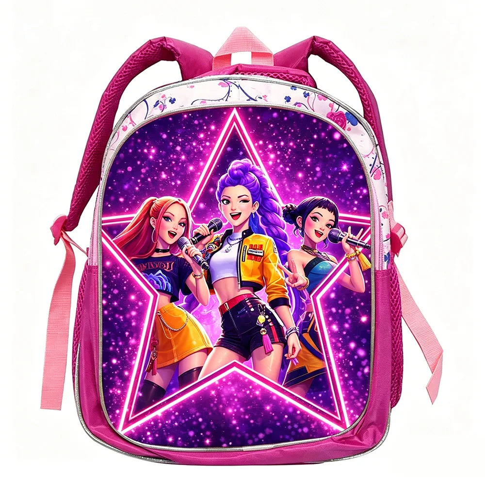 KPop Demon Hunters: School Bags Rumi Mira Zoey HUNTR/X Saja Backpacks Lightweight 12inch Pink Mochilas