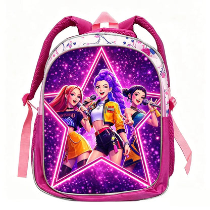 KPop Demon Hunters: School Bags Rumi Mira Zoey HUNTR/X Saja Backpacks Lightweight 12inch Pink Mochilas