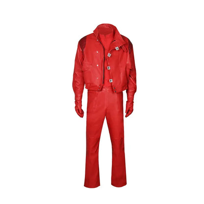 Akira: Shotaro Kaneda Men Cosplay Costume Capsule Embroidered Red Leather Biker Jacket Halloween Party Full Set Outfit
