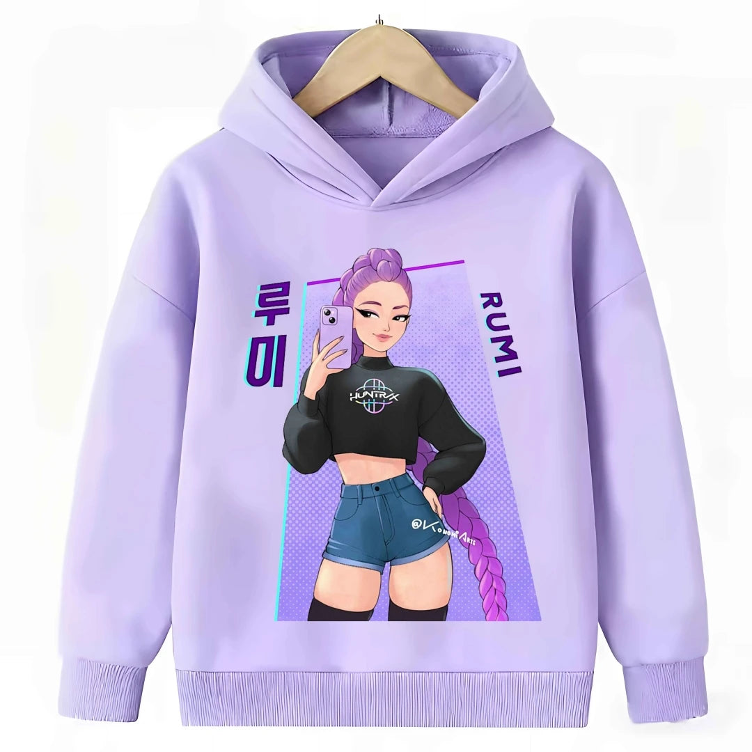 KPop Demon Hunters: Hoodie Kids Boys Girls Purple Warm Casual Loose Sweatshirt Children Fashion Streetwear Tops