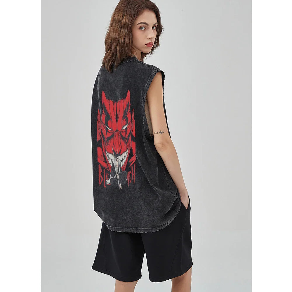 Bleach: Anime Tshirts Men Women Bleach Zaraki Kenpachi Printed Acid T-Shirt Cotton Graphic Punk Harajuku Tees Men's Clothing