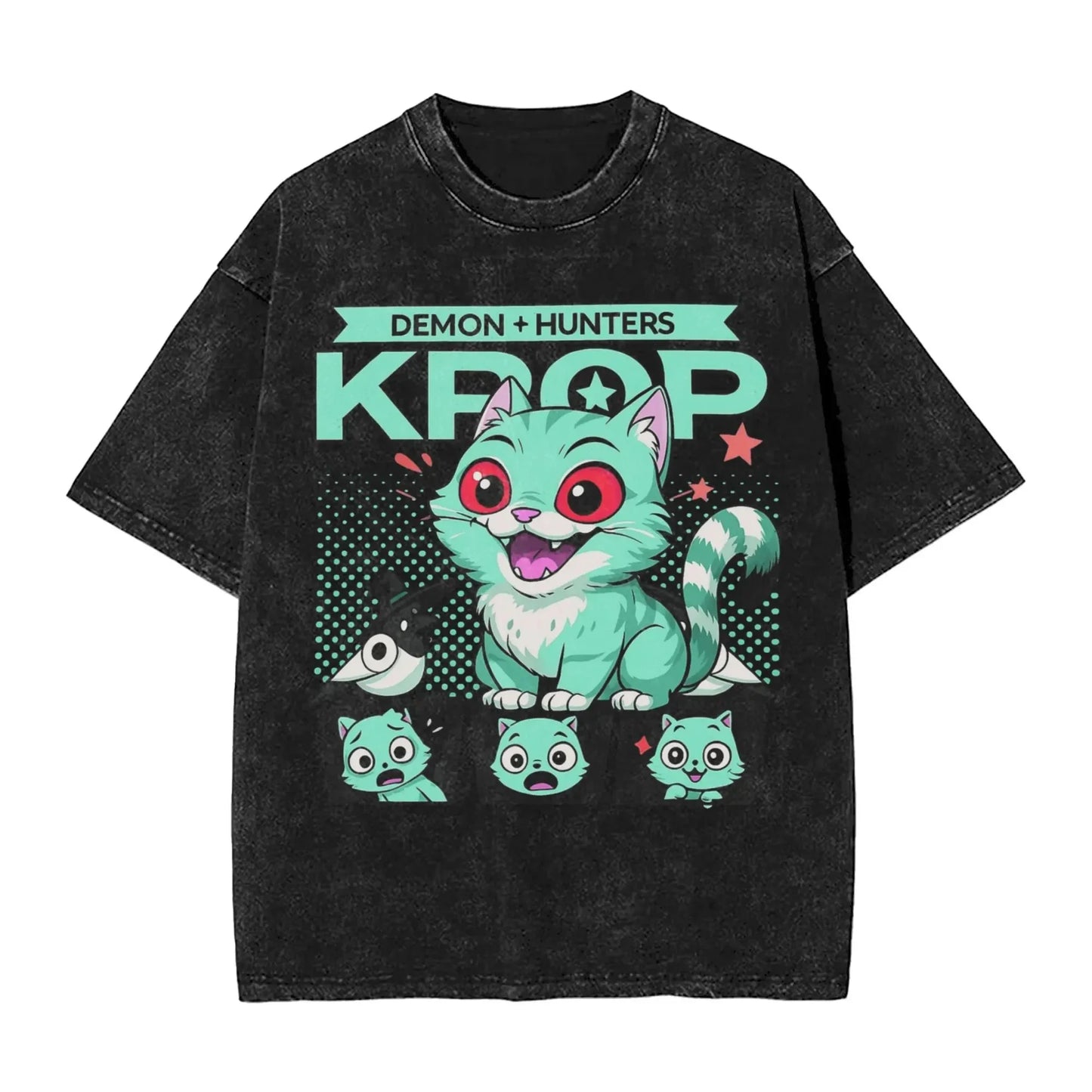 K-Pop Demon Hunters Washed T-Shirt Man Derpy Tiger Casual T-Shirts Summer Breathable Trendy Tee Shirt Design Plus Size Clothes