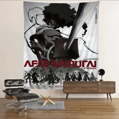 Afro Samurai:  Anime Tapestry Hippie Flower Wall Carpets Dorm Decor Cheap Hippie Wall Hanging