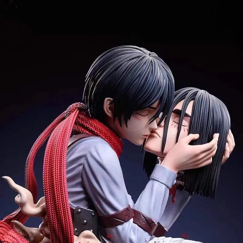 Attack On Titan: Anime Figures Eren Jaeger Mikasa Ackerman Action 22CM Statue One Last Kiss Model Collect Desk Decor Toys Gifts