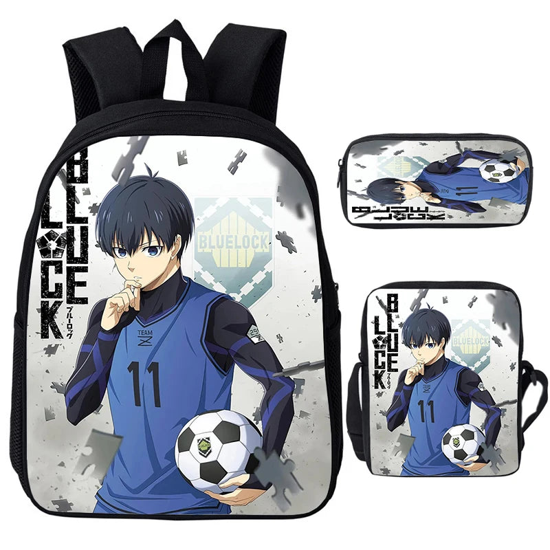 Blue Lock: Isagi Yoichi Backpack Shoulder Bag Pencil Case 3Pcs Set Waterproof Boys Girls Students School Bags Child Bookbag