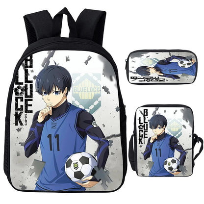 Blue Lock: Isagi Yoichi Backpack Shoulder Bag Pencil Case 3Pcs Set Waterproof Boys Girls Students School Bags Child Bookbag