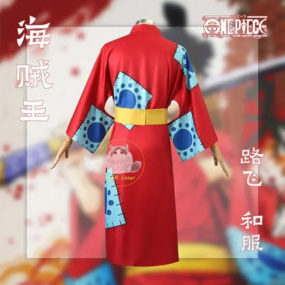 One Piece: Anime Luffy Cosplay Costume, Wano Country Monkey Cosplay Kimono pour hommes adultes chapeau cardigan rouge, olympiques Halloween