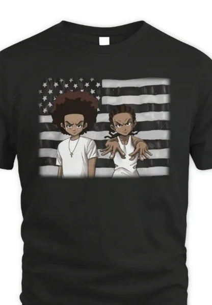 The Boondocks: Fashion Casual Printed T-Shirt Crew Neck Short Sleeve Cotton T-Shirt