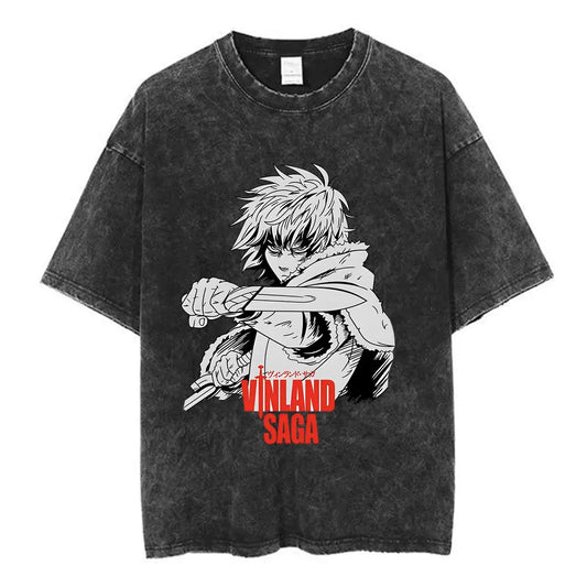 Vinland Saga: T-shirt Manga Thorfinn Karlsefni Graphic Vintage Washed T Shirt Men's Women Casual Cotton Oversized T-shirts