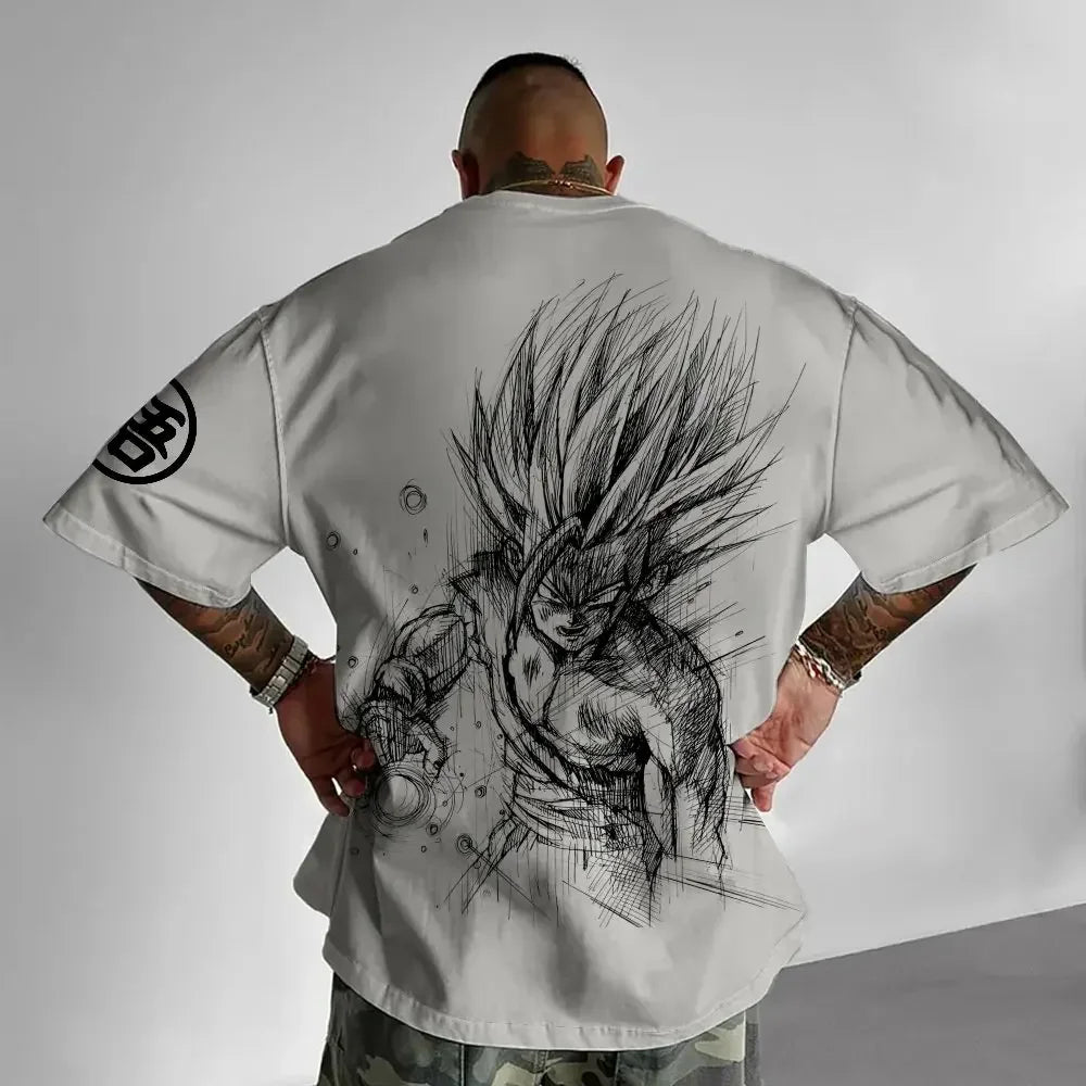 Dragon Ball: Animation T-Shirt Men's Summer New Double-Sided Printing Loose Casual Harajuku Trendy Short Sleeve Parent-child Top