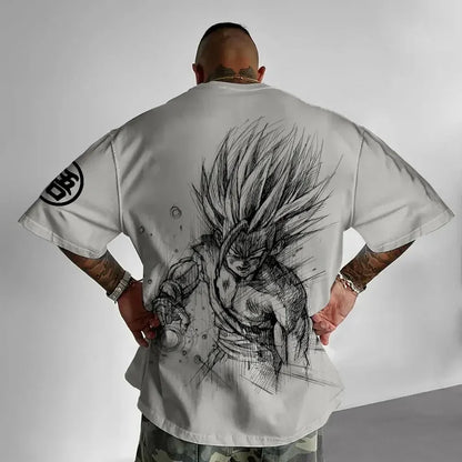 Dragon Ball: Animation T-Shirt Men's Summer New Double-Sided Printing Loose Casual Harajuku Trendy Short Sleeve Parent-child Top