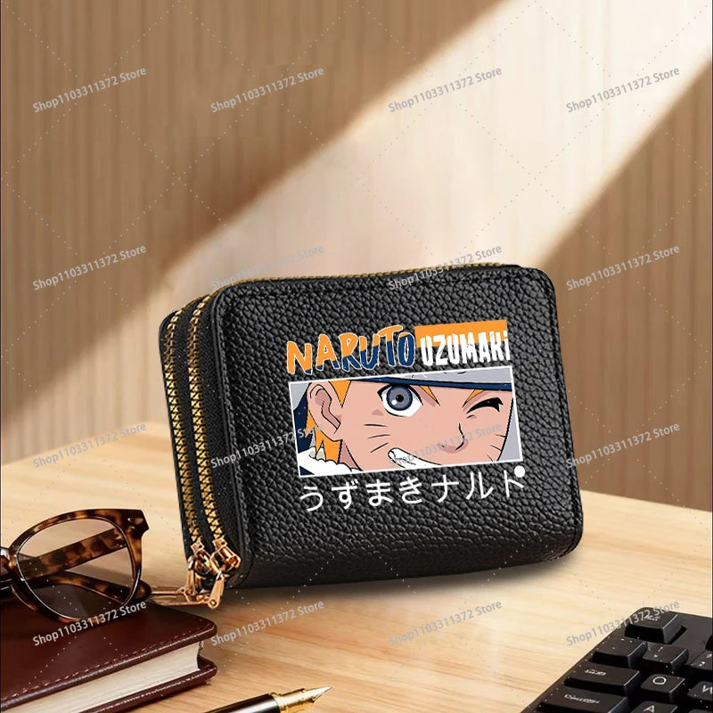 Naruto: Leather Wallet Cute Cartoon Printed Bags Fashion Zipper Short Coin Purse Multi-slot Bank Card Storage Bag Birthday Gift