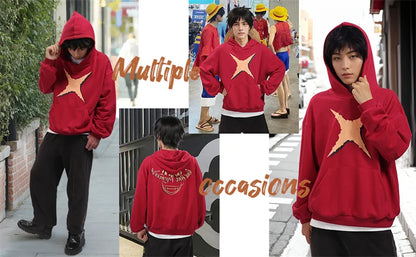 One Piece: DAZCOS Luffy Red Hoodie Polyester Luffy Printed Hoodie Cosplay Men Red Hoodie Pullover Costume with Pocket Daily Casual Wear