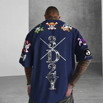 One Piece: Anime Skeleton Print Men's T-shirt Summer Short Sleeve Graphic Tee  Streetwear Hip Hop Fashion Oversized Y2k Clothes