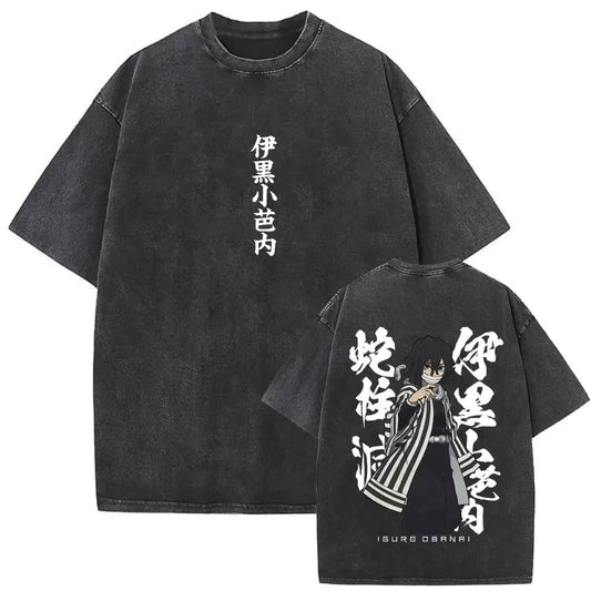 Demon Slayer: Washed Vintage Anime Akaza Graphic T-shirts Men Women Clothing Cotton Oversized Short Sleeve T Shirts Streetwear