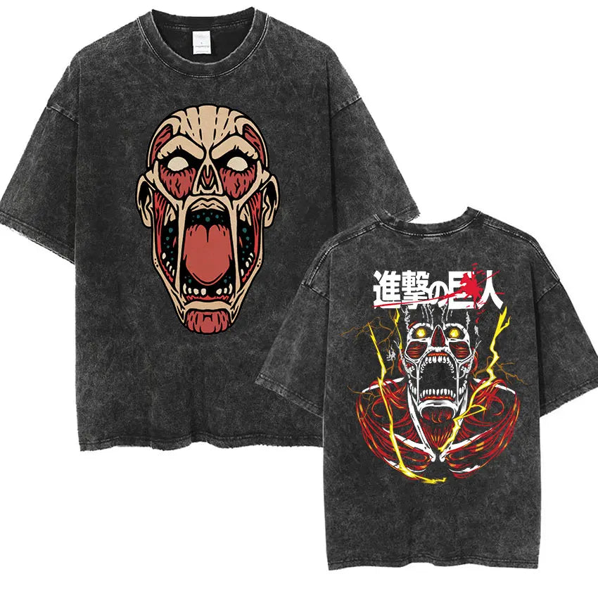 Attack on Titan: Men Women Cartoon Manga Merch Tshirt Men's Oversized T Shirts Washed Vintage Anime Attack on Titan Reiner Braun Graphic T-shirts