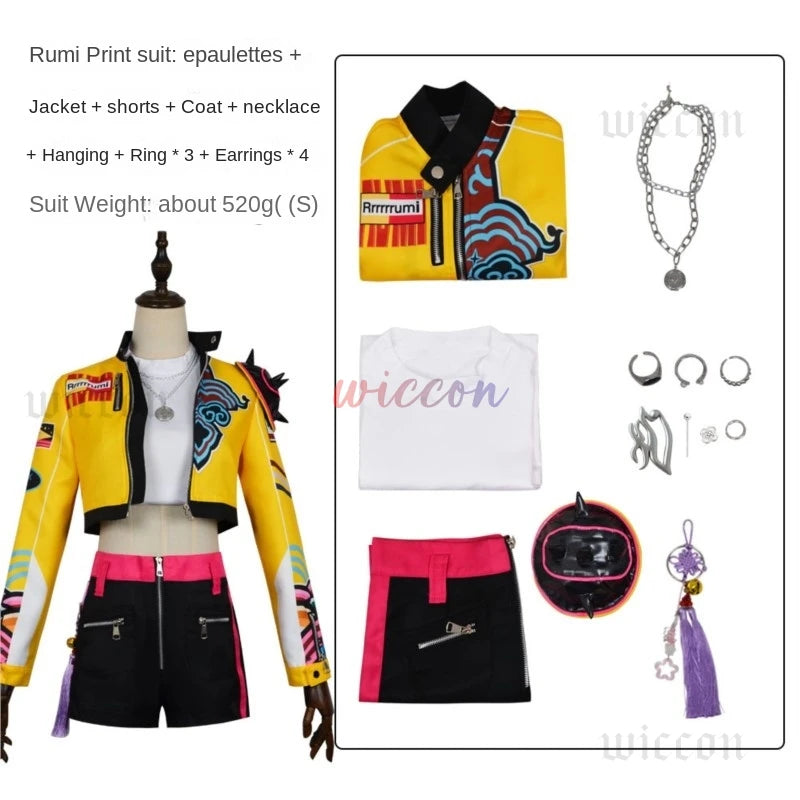 KPop Demon Hunters:  Huntrix Rumi Cosplay KPOP Group Stage Cosplay Print Pattern Uniform Halloween Party Sexy Outfit For Woman