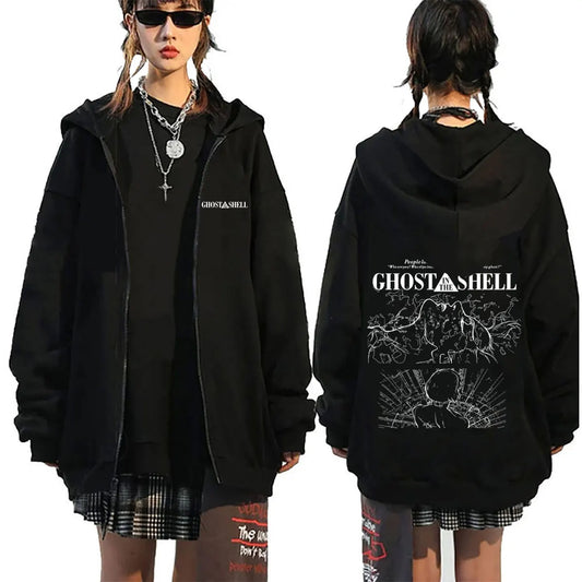 Ghost in The Shell: Zipper Hoodie Manga Kusanagi Motoko Graphic Zip Up Jacket Men's Women Casual Vintage Zip Up Sweatshirt