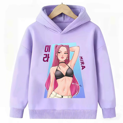 KPop Demon Hunters: Hoodie Kids Boys Girls Purple Warm Casual Loose Sweatshirt Children Fashion Streetwear Tops